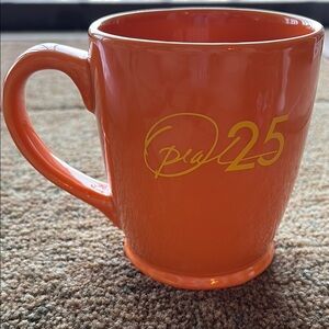 Oprah 25 Commemorative Vibrant Orange and Yellow Ceramic Mug with Curved Handle